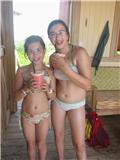 The girls enjoy smoothies in the cabana