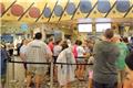 Long line for pizza at the hotel food court