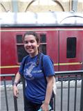 Megan in front of the Hogwarts Express