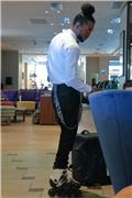 Waiter in roller blades